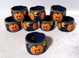 Vintage Halloween Bat Jack o’Lantern Napkin Holder Ring Set - Picture 1 of 3
