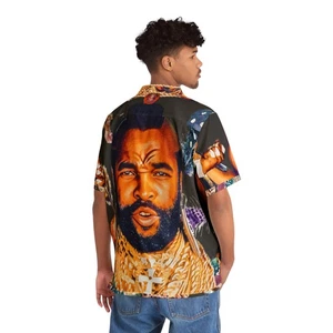 Mister T Feathers & Gold Hawaiian Shirt - Retro Mr T Cosplay Button-Down Shirt - Picture 1 of 9