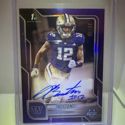 2025 Bowman Chrome University Denzel Boston On Card Auto PURPLE 34/75 Washington - Image 1 of 2