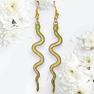 Snake Earrings - Color Shifting Chameleon Snake Handmade Resin Earrings - Picture 1 of 3
