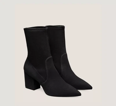 Botín calcetín Stuart Weitzman Avenue 75 tacón bloque talla 8,5 gamuza negra con caja Foto 1 de 4