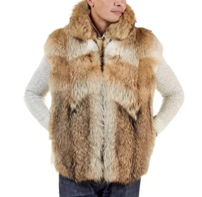 Men’s Coyote Fur Gilet Handmade Real Fur Vest Luxury Ranch Winter Waistcoat - Image 1 of 4