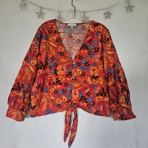 Maison d'Amelie Paris XLarge Linen Rayon Button Up Bright Floral Top Festival - Picture 1 of 10