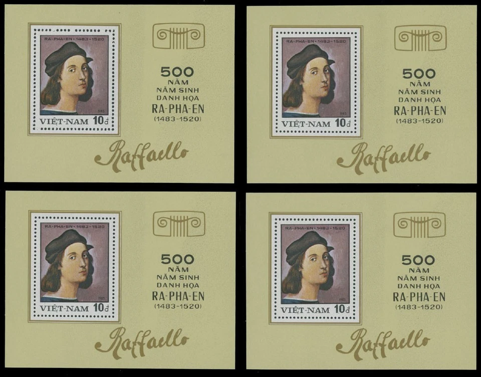 1983, VIETNAM, RAFAEL, AUTORRETRATO, 4 HOJAS DE RECUERDO DE 10D, NH, SC. #1289H Foto 1 de 1