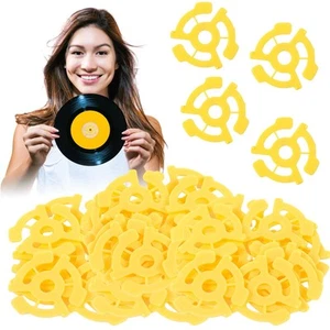 50 Pcs Plastic 45 Record Adapters Yellow Flat 45 RPM Record Adaptor Snap in I... - Picture 1 of 7