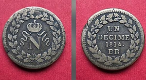 UN DECIME 1814 BB STRASBOURG NAPOLEON EMPEREUR - avec point - Picture 1 of 3