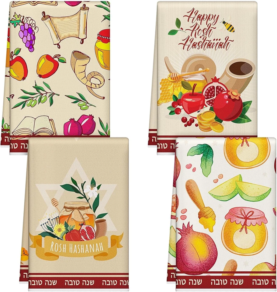 Rosh Hashanah Kitchen Towels Red Yellow Shana Tova Dish Towel Happy Rosh Hashana - Image 1 of 4