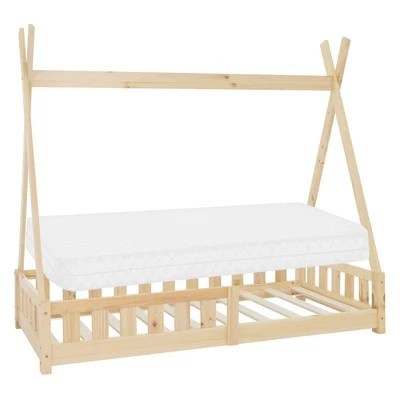 Cama infantil tipi natural con colchón espuma fría protección anticaída 80x160cm - Imagen 1 de 4