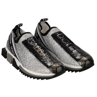 DOLCE & GABBANA Crystal DG Logo Slip-On Sneaker SORRENTO White Black 13717 - Image 1 of 4