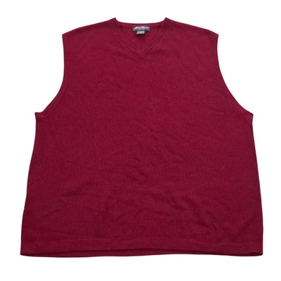 Eddie Bauer Merino Wool Sweater Vest Mens XL Burgundy Ribbed Knit Sleeveless - Image 1 of 4