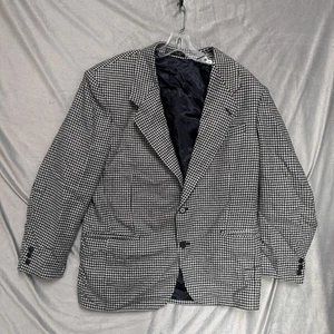 Vintage Gianfranco Ruffini Blazer Mens 46R Black White Wool Houndstooth 2 Button - Picture 1 of 10