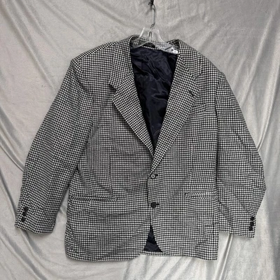 Vintage Gianfranco Ruffini Blazer Mens 46R Black White Wool Houndstooth 2 Button - Image 1 of 4