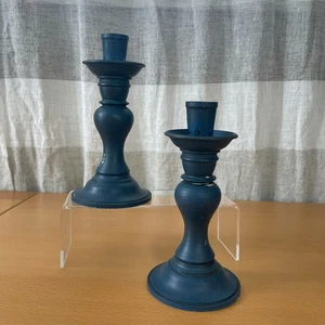 Vintage 1965 Deldan Design Blue Candlestick Holders made in ITALY Neutral Retro - Picture 1 of 9