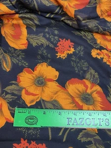 Vintage orange Blumen auf schwarz Poly Baumwolle Floral 3+ Yd x 45" W - Bild 1 von 7