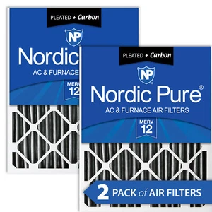 Nordic Pure 20x20x4 (3 5/8) Pleated Air Filter MERV 12 Plus Carbon 2 Pack - Picture 1 of 7