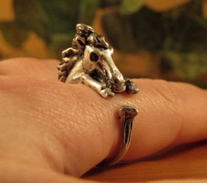 Horse Ring - Adjustable Wrap Stallion Ring - Silver Bronze Animal Jewelry Gift - Picture 1 of 13