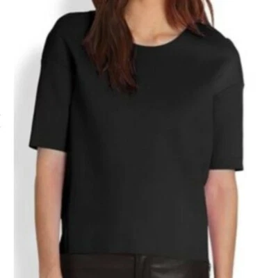 J Brand Women’s Auden Scuba Top Black Pullover Shirt Size Medium Short Sleeves - Image 1 of 4