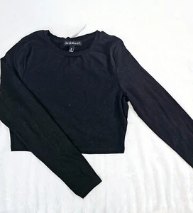 Derek Heart T Shirt Top Women Long Sleeve Cropped Round Neck - Black - SZ M - Picture 1 of 5
