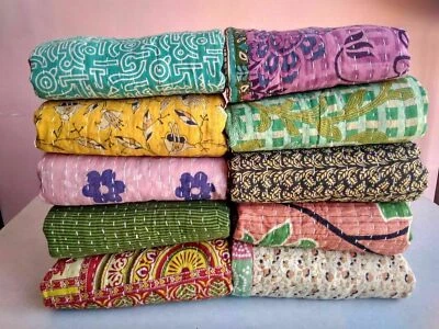 Indian Handmade Throw Reversible Blanket Bedspread Cotton Throw bedspread Lot - Image 1 of 4