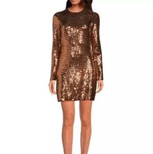NEU Gianni Bini Celeste Pailletten Kleid Größe 4 Gold Labyrinth Mini Kupfer Party - Bild 1 von 9