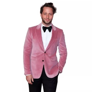 Giacca uomo rosa velluto elegante abito da sposa festa smoking blazer cappotto velluto - Foto 1 di 11