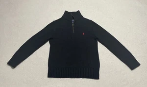 Polo Ralph Lauren Sweater Boys Size 7 Black Long Sleeve 1/4 Zip Knit Pullover - Picture 1 of 8