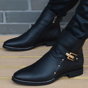 Moda Hombres Botines Cremallera Bota Corta Sin Cordones Botines Planos Calzado Masculino @ - Imagen 1 de 15