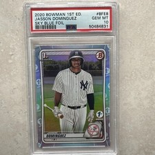 2020 Bowman 1st Edition #BFE8 Jasson Dominguez Sky Blue Foil PSA 10 RC GEM MINT
