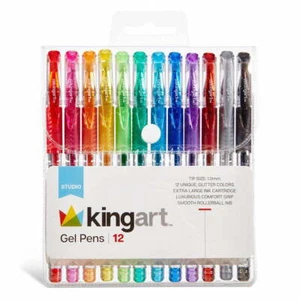 Soft Grip Glitter Gel Pens, XL 2.5mm Ink Cartridge, Set of 12 Unique Colors New - Picture 1 of 6