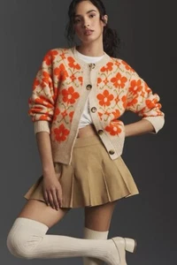 Suéter Cárdigan Anthropologie Maeve Floral Pop Gráfico Intarsia (Talla L) - Nuevo con Etiquetas - Imagen 1 de 7
