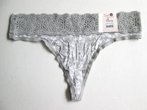 Sz XXL 20 2X Secret Treasures Gray Floral Rayon Lace Thong Panty Underwear Plus - Picture 1 of 5