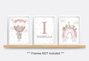 Nursery Prints Set Of 3 Safari Animals Blue and Grey Baby Room Wall Art Decor - Picture 1 of 1