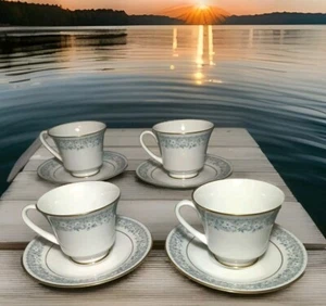 Contemporary Fine China by Noritake Iona #2180 Gold Gilded Cup & Saucer Set 4 - Picture 1 of 10