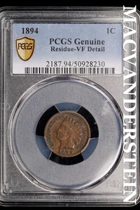 1894 Indian Head Cent - PCGS Genuine  VF Detail - Scarce  No Reserve  #SLi646 - Picture 1 of 2