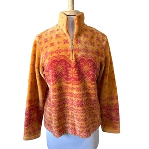 Vintage Talbots Pink Orange Nordic Plush Fleece Pullover 1/4 Zip Women's S P - Picture 1 of 7