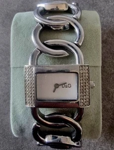 Dolce and Gabbana D&G “Time” Silver Stainless Steal Diamond Rectangle Link Watch - Bild 1 von 3