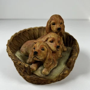 Sally Miller 'Tender Trio' Art Sculpture Cocker Spaniel Puppies in a Basket Mint - Picture 1 of 8