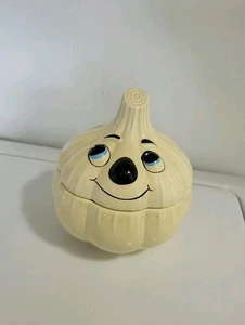 Porta aglio/vaso vintage ceramica antropomorfo con coperchio ventilato viso dipinto a mano - Foto 1 di 8