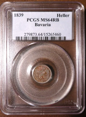 1839 Germany German States Bavaria Heller PCGS MS64RB - Image 1 of 4