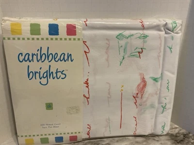 CARIBBEAN BRIGHTS ~ Vintage Twin Flat Sheet ~ Banana Bay Print  ~ NEW in package - Image 1 of 4