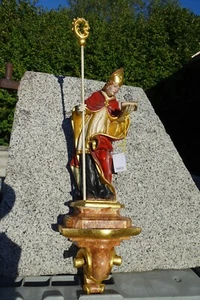 HL. ULRICH 52cm HOLZFIGUR SKULPTUR Bischofstab Buch und Fische Kemperling Mattse - Picture 1 of 23