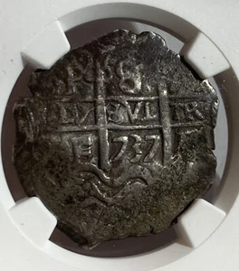 1737 P E BOLIVIA 8 REALES COB SILVER COIN NGC VF - Picture 1 of 3