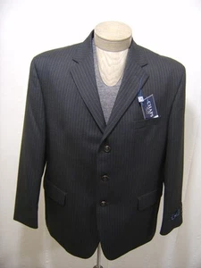 Chaps Men’s 100% Wool Sport Blazer Jacket Grey Charcoal Pinstripe Coat 46L $220 - Picture 1 of 9