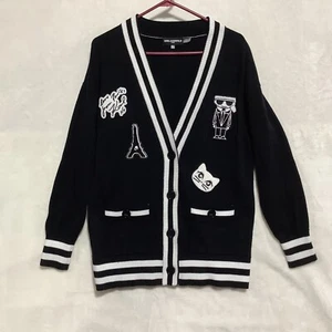 RARE KARL LAGERFELD PARIS Collegiate Sweater Patchwork Cardigan XS Choupette Cat - Picture 1 of 9