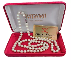 Vintage KITAMI 835 Sterling Silver 7mm Shell Based Pearl Necklace - Opera Length - Picture 1 of 6