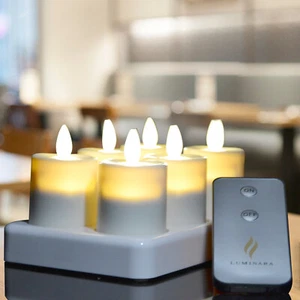 Luminara Realistic Flameless Rechargeable LED Tea Light 6 Set Ivory with Timer - Picture 1 of 9