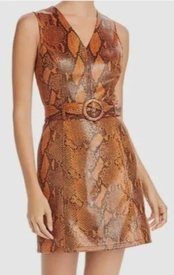 NUEVO CON ETIQUETAS Aqua imitación cuero piel de serpiente cinturón vestido sin mangas naranja marrón negro TALLA S Foto 1 de 4