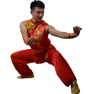 Sleeveless Kung Fu Tai Chi Uniform Martial Arts Suit Clothes Dragon Embroidery 