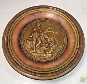 ANTIQUE CARVED MARBLE ALABASTER -BRONZE PLAQUE COMPOT CENTERPIECE DISH - Picture 1 of 8
