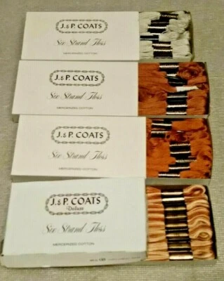 4 boxes J & P Coats 6 strand mercerized cotton floss-silver gray & brown shades - Image 1 of 2